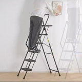5-step ladder, foldable step stool with tool tray and wide non slip pedals, sturdy steel ladder, W2717P257603