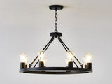 6-Light Matte Black Wagon Wheel Chandelier Farmhouse Modern Small Round Chandelier for W1592P265766