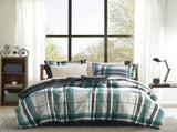 9 PCS Full Plaid Comforter Set with Bed Sheets Teal/Black B035P319866
