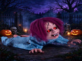 Halloween Animatronic Crawling Girl Prop, Voice Activated with Flashing Red Eyes & Scary Sounds, 28 06450667