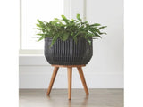 Black Round Resin Planter & Stand Set with Wood Legs 73753868