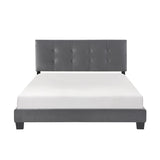 ZNTS 1pc Queen Platform Bed Dark Gray Velvet Upholstered Adjustable Height Headboard Button Tufted Solid B011P203579