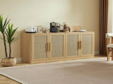 67" Rattan Sideboard Buffet, 4-Door Large Storage Credenza with Shelves, Boho Oak Buffet W1820P522734