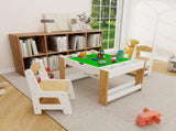 Kids 2 in 1 Play Table & 2 Chairs Set,with 7 Storage Compartments,Compatible with LEGO Building W282P182328