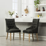 Charcoal Button Tufted Solid Wood Wingback Hostess Chairs with Nail Heads Set of 2 T2574P164606