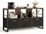 Industrial & Rustic Storage Cabinet, 3 Open Shelves & 3 Foldable Fabric Drawers Console Table, 38184093