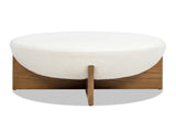 Bali 37" Round Upholstered Cocktail Ottoman with Natural Wood Base, Ivory White Boucle B2719P238428