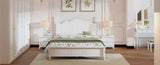 Queen Size Wood Platform Bed Frame,Retro Style Platform Bed with Wooden Slat Support,White WF308185AAK