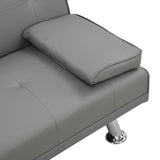 ZNTS Sofa Bed with Armrest two holders WOOD FRAME, STAINLESS LEG, FUTON GREY PVC W2297P247516