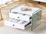 Double-drawer bedside table. The board surface is MDF sticker, and both sides are transparent W1151P191734