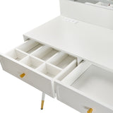 Modern Makeup Vanity Desk with Mirror and Lights, Retractable Dressing Table with Drawers and N844P288432A