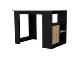 Black and Natural Oak 1-Door Kitchen Island with Open Storage B062P227648