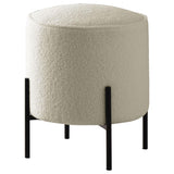 ZNTS Beige and Matte Black Round Upholstered Ottoman B062P145506