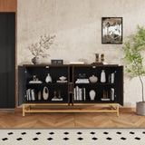 TREXM Retro Style Sideboard with Adjustable Shelves, Rectangular Metal Handles and Legs for Kitchen, N715P232695B
