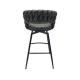 28" Technical Leather Woven Bar Stool Set of 2,Black legs Barstools No Adjustable Kitchen Island 40400662