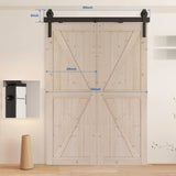 ZNTS 60" Bi-Folding Sliding Barn Door Hardware Kit for 2 Doors,Smoothly&Quietly,Black Track J Shape 80281115