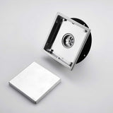 6 Inch Square Shower Drain with 2-in-1 Flat & Tile Insert Removable Cover, 304 Stainless Steel with 05710814