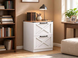 Farmhouse Vertical Printer Stand with X Pattern, 2-Drawer Storage Cabinet Fits Letter Files, White 44688621