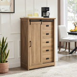 5 Drawers Dresser w/Sliding Barn Door, Farmhouse Modern Tall Dresser 5 Chest of Drawers, Storage W2275P206614
