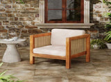 Acacia Wood Outdoor Club Chair with Wicker Armrest and Beige Cushions,400 lbs Capacity N779P359686B