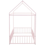 Twin Size Metal Bed House Bed Frame with Fence, for Kids, Teens, Girls, Boys, Pink MF304315AAH
