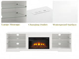 TV Stand Electric Fireplace TV Stand Glass Shelves, 3D Fireplace TV Stand LED Lights Wood 56937921