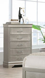 5-Drawer Tall Chest Modern 1pc Beige Champagne Texture Finish Solid Wood Wooden Crystal Tufted B011P198809