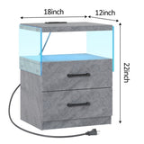 Nightstand with LED Lights, Adjustable Light Colors, Bedside Table, Side Table with 2 Drawers,Grey W2178P252969