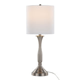 Sawyer 25" Contemporary Metal Table Lamp in Brushed Nickel with White Linen Shade and Built-in USB B202P224080