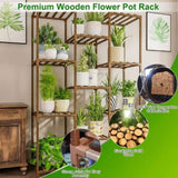 ZNTS Multi-tier Wooden Plant Stand 11 Potted Flower Display Shelf Rack Vase Holder for Patio Balcony 57384920