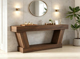Brown 63" Vintage Entryway Console Table Narrow Design, Open Shelf, for Living Room Space 34671089