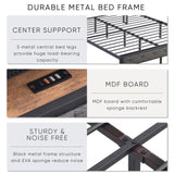 Queen Bed Frame Storage Headboard, Charging Station and LED Lights, Upholstered Platform Bed W1916124804