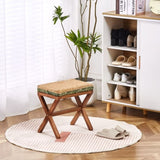 Ottoman Footstool Natural Seagrass Footrest Pouf Ottomans with X Wooden Legs Rectangular Hand 34645440