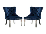 Set of 2 Wingback Dining Chairs with Button Tufted Back in Blue and Chrome B016P156857