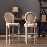 ZNTS Hengming French Country Wooden Barstools Rattan Back With Upholstered Seating , Beige and Natural W21236874