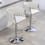 360&deg Fabric cover Swivel Bar Stools Set of 2, Adjustable Counter Height Bar Chairs with Woven Back & W2215P184992