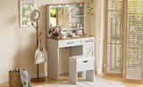 Farmhouse Makeup Vanity Desk with Mirror and Lights, 3 Lighting Modes, Vanity Set with Stool, N704P210506K