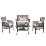 4 Pieces Outdoor Patio Furniture Set,PE Rattan Wicker Garden Conversation Chairs with Tempered Glass W2071P296910
