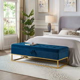 58.6" Bed Bench Metal Base with Storage Navy Blue Velvet W1097119561