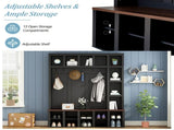 Farmhouse Wooden Hall Tree with 6 Hooks, Walnut Storage Bench with Adjustable Shelves, 4-in-1 39855592
