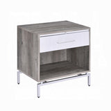 1 Drawer Nightstand with Open Shelf, Weathered Gray Oak and White B016P256492