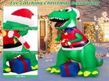 6FT Inflatable Christmas Dinosaur Santa Hat/Vest Gift Boxes, Bright LED Lights, Waterproof 30198205
