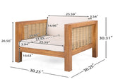Acacia Wood Outdoor Club Chair with Wicker Armrest and Beige Cushions,400 lbs Capacity N779P359686B