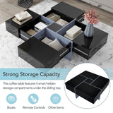ON-TREND Unique Design Coffee Table with 4 Hidden Storage Compartments, Square Cocktail Table with WF305182AAB