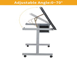 Adjustable Art Drawing Desk Craft Station Drafting with 2 fabric Drawers and 4 Wheels W347P330973