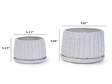 Handmade White Glazed Ceramic Planter Set of 2, 6" & 8" Diameter, Bamboo-like Pattern, for Orchids 89494028