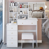 37" Middle Size Left Bedside Cabinet Vanity Table Cushioned Stool, Extra Large Right sliding W3258P293197