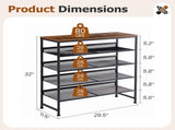 5-Tier Adjustable Shoe Rack Antique Wood Mesh Metal Shelves Wooden Top for 95163687