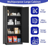 71"H Metal Garage Storage Cabinet, Black Tool Steel Locking Cabinet with Doors and 3 Shelves, Tall 81017127