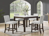 5pc Counter Height Dining Set Square White Faux Marble Table Grey Fabric Upholstered Tufted Nail B011P507715